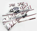 Vinyl graphic red and white decals set suitable for Mercury 75 hp OptiMax two stroke outboard engine. Vinyl red stickers kit for Mercury 75 hp two stroke Handmade