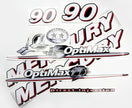 Vinyl graphic red and white decals set suitable for Mercury 90 hp OptiMax two stroke outboard engine. Vinyl red stickers kit for Mercury 90 hp two stroke Handmade