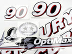 Vinyl graphic red and white decals set suitable for Mercury 90 hp OptiMax two stroke outboard engine. Vinyl red stickers kit for Mercury 90 hp two stroke Handmade