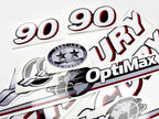 Vinyl graphic red and white decals set suitable for Mercury 90 hp OptiMax two stroke outboard engine. Vinyl red stickers kit for Mercury 90 hp two stroke Handmade