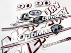 Vinyl graphic red and white decals set suitable for Mercury 90 hp OptiMax two stroke outboard engine. Vinyl red stickers kit for Mercury 90 hp two stroke Handmade