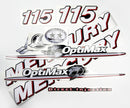 Vinyl graphic red and white decals set suitable for Mercury 115 hp OptiMax two stroke outboard engine. Vinyl red stickers kit for Mercury 115 hp two stroke Handmade