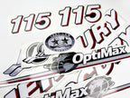 Vinyl graphic red and white decals set suitable for Mercury 115 hp OptiMax two stroke outboard engine. Vinyl red stickers kit for Mercury 115 hp two stroke Handmade