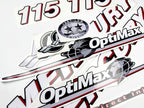 Vinyl graphic red and white decals set suitable for Mercury 115 hp OptiMax two stroke outboard engine. Vinyl red stickers kit for Mercury 115 hp two stroke Handmade