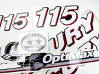 Vinyl graphic red and white decals set suitable for Mercury 115 hp OptiMax two stroke outboard engine. Vinyl red stickers kit for Mercury 115 hp two stroke Handmade
