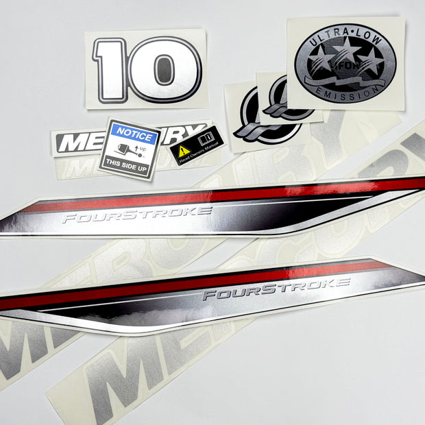 Vinyl graphic silver shimmer decals set suitable for Mercury 10 hp four stroke outboard engine. Vinyl silver shimmer stickers kit for Mercury 10 hp four stroke Handmade