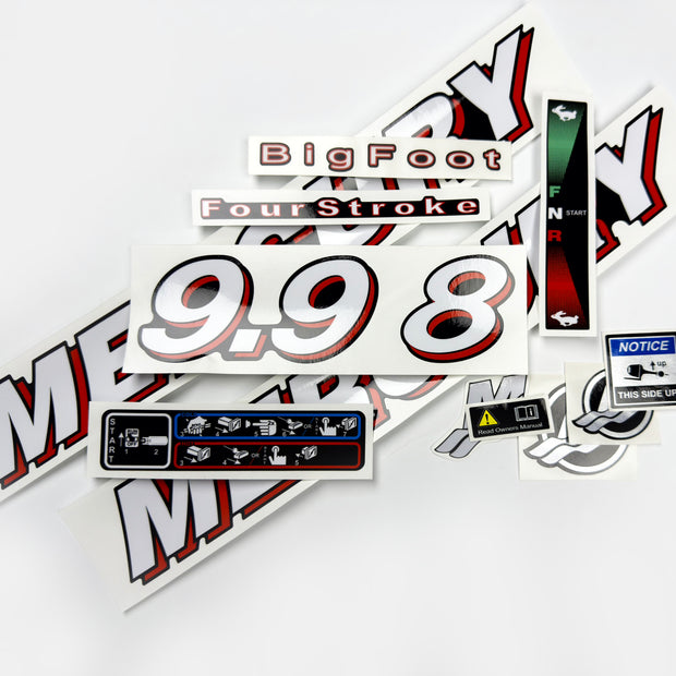 Vinyl graphic red and white decals set suitable for Mercury 8 9.9 hp four stroke outboard engine. Vinyl stickers kit for Mercury 8 9.9 hp four stroke Handmade