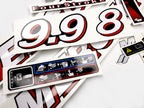 Vinyl graphic red and white decals set suitable for Mercury 8 9.9 hp four stroke outboard engine. Vinyl stickers kit for Mercury 8 9.9 hp four stroke Handmade