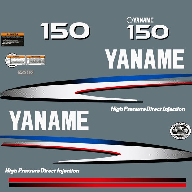 Vinyl graphic decals set suitable for Yamaha 150 hp two stroke direkt injection outboard engine. Vinyl stickers kit for Yamaha 150 hp two stroke Handmade