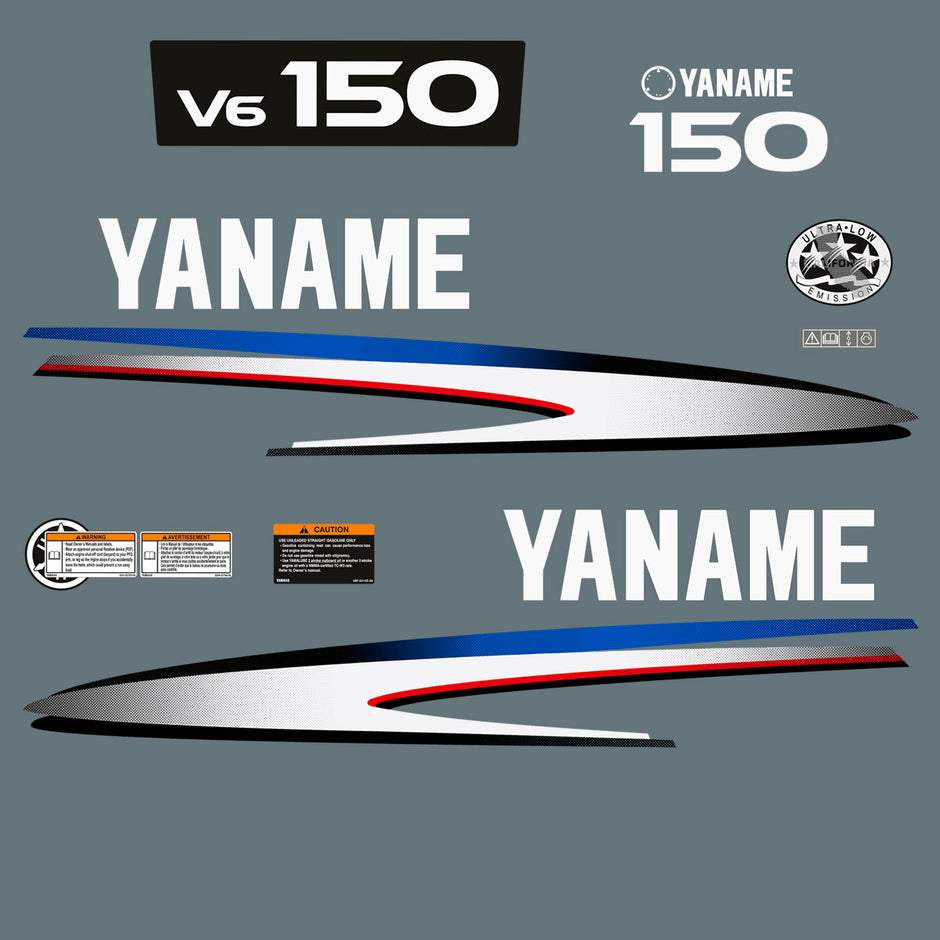 Vinyl graphic decals set suitable for Yamaha 150 hp two stroke V 6 outboard engine. Vinyl stickers kit for Yamaha 150 hp two stroke Handmade