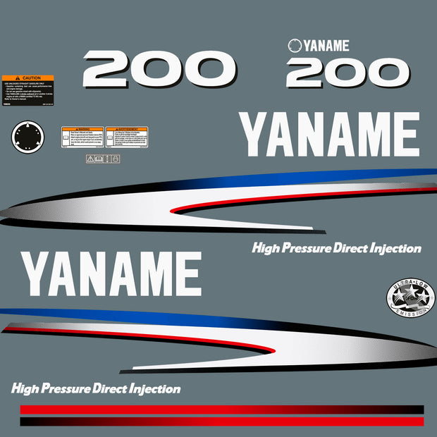 Vinyl graphic decals set suitable for Yamaha 200 hp two stroke direkt injection outboard engine. Vinyl stickers kit for Yamaha 200 hp two stroke Handmade (Copy)