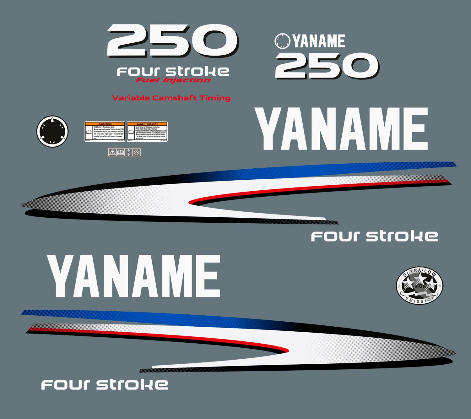 Vinyl graphic decals set suitable for Yamaha 250 hp four stroke outboard engine. Vinyl stickers kit for Yamaha 250 hp four stroke Handmade