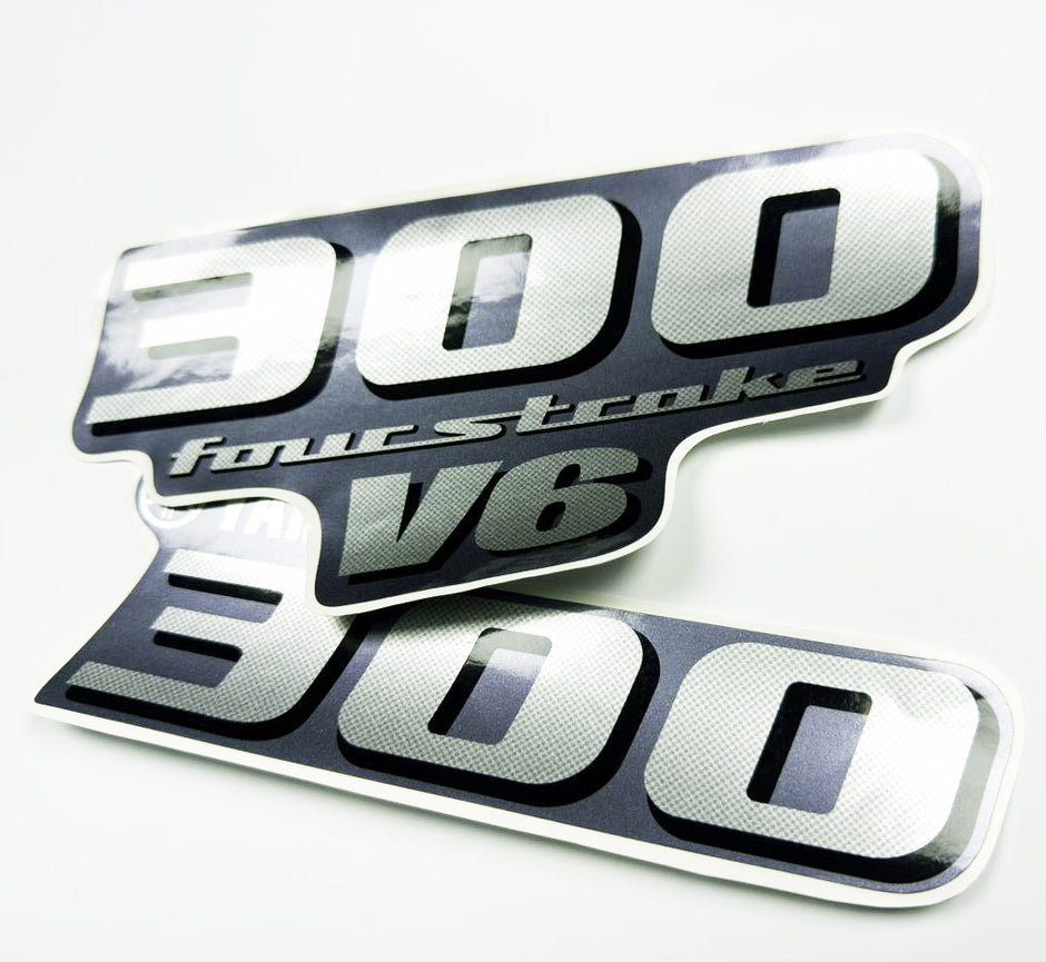 Vinyl graphic metalized silver shimmer decal number for Yamaha 300 hp four stroke outboard engine. Vinyl sticke numbers kit for yamaha 300 hp four stroke Handmade