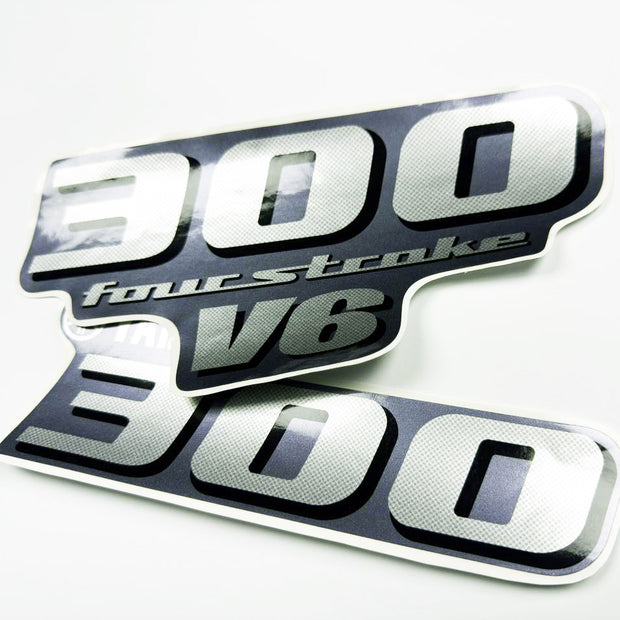 Vinyl graphic metalized silver shimmer decal number for Yamaha 300 hp four stroke outboard engine. Vinyl sticke numbers kit for yamaha 300 hp four stroke Handmade