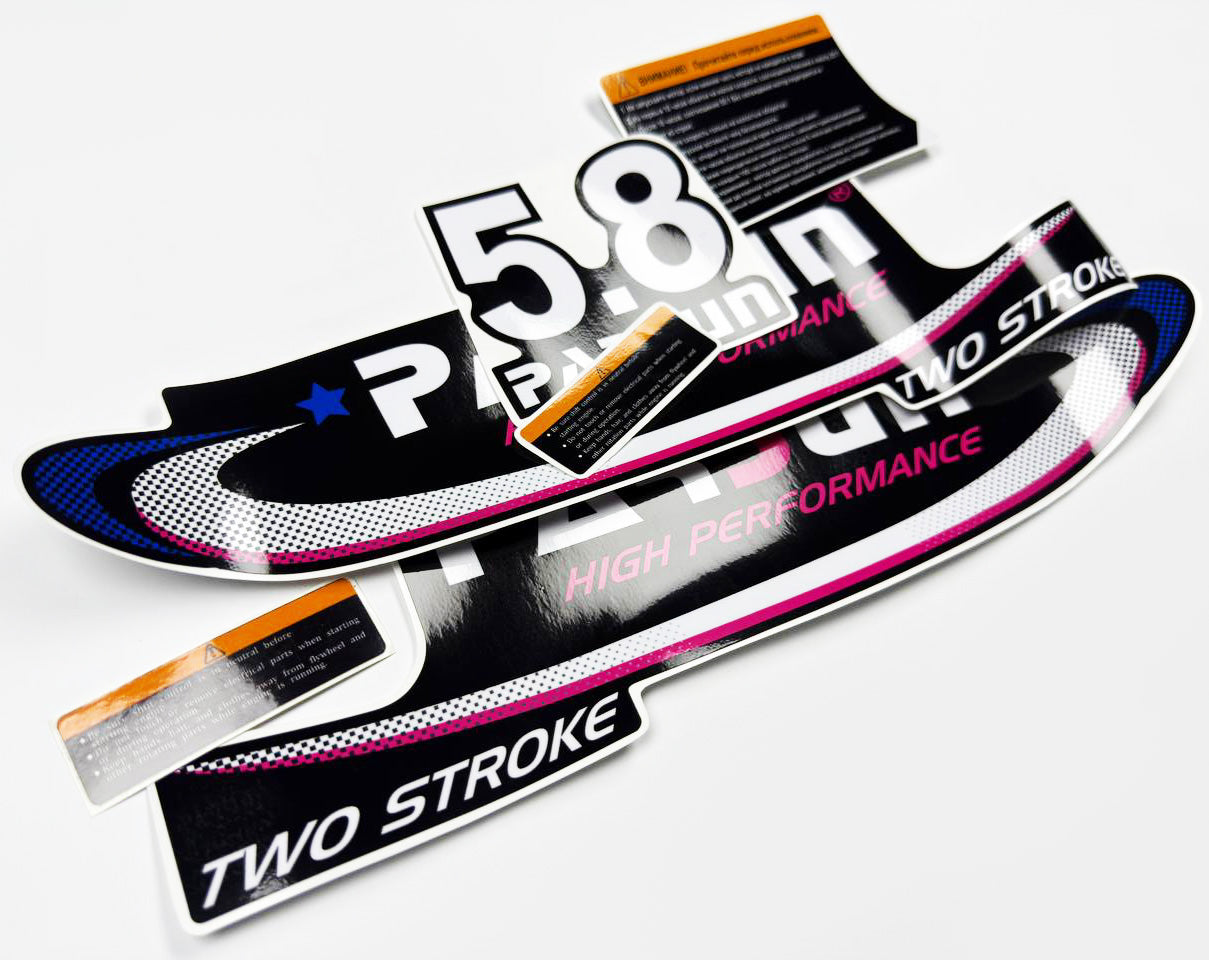 Vinyl graphic decals set suitable for Parsun 5.8 hp two stroke outboard engine. Vinyl stickers kit for Parsun 5.8  hp two stroke Handmade
