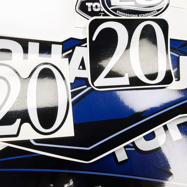 Vinyl graphic decals set suitable for Tohatsu 20 hp four stroke outboard engine. Vinyl stickers kit for Tohatsu 20 hp four stroke Handmade