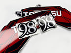 Vinyl graphic red decals set suitable for Tohatsu 9.8 hp two stroke outboard engine. Vinyl stickers kit for Tohatsu 9.8 hp two stroke Handmade