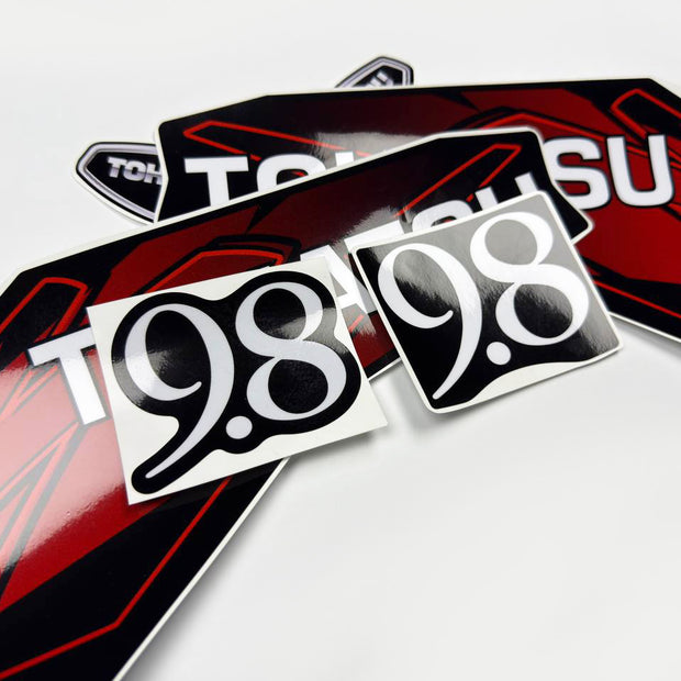 Vinyl graphic red decals set suitable for Tohatsu 9.8 hp two stroke outboard engine. Vinyl stickers kit for Tohatsu 9.8 hp two stroke Handmade