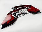 Vinyl graphic red decals set suitable for Tohatsu 9.8 hp two stroke outboard engine. Vinyl stickers kit for Tohatsu 9.8 hp two stroke Handmade