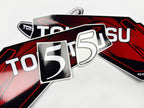 Vinyl graphic red decals set suitable for Tohatsu 5 hp two stroke outboard engine. Vinyl stickers kit for Tohatsu 5 hp two stroke Handmade