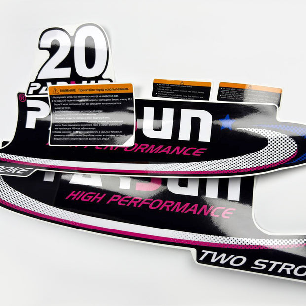 Vinyl graphic decals set suitable for Parsun 20 hp two stroke outboard engine. Vinyl stickers kit for Parsun 20  hp two stroke Handmade