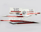 Vinyl graphic metalized silver red decals set suitable for Yamaha 15 hp two stroke outboard engine. Vinyl stickers kit for Yamaha 15 hp two stroke Handmade