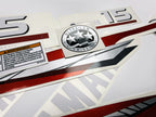 Vinyl graphic metalized silver red decals set suitable for Yamaha 15 hp two stroke outboard engine. Vinyl stickers kit for Yamaha 15 hp two stroke Handmade