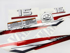 Vinyl graphic metalized silver red decals set suitable for Yamaha 15 hp two stroke outboard engine. Vinyl stickers kit for Yamaha 15 hp two stroke Handmade