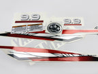 Vinyl graphic metalized silver red decals set suitable for Yamaha 9.9 hp two stroke outboard engine. Vinyl stickers kit for Yamaha 9.9 hp two stroke Handmade