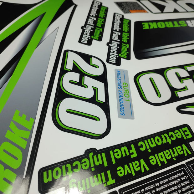 Vinyl graphic green decals set suitable for Suzuki 250 hp four stroke outboard engine. Vinyl stickers kit for Suzuki hp four stroke Handmade