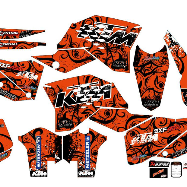 Graphic vinyl decals set for moto KTM SX SXF EX 125 150 250 350 450 for 2007-2010 Stickers vinyl kit for motorbike motorcycle  without a headlight